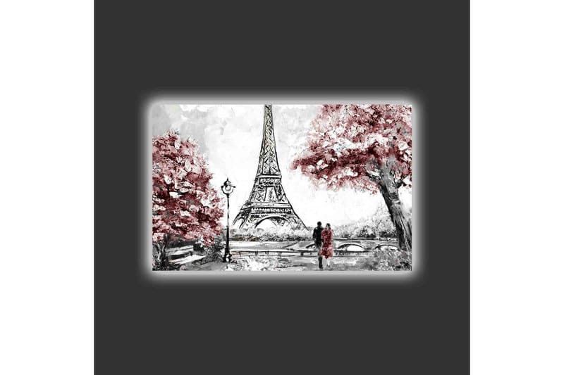 Lerretsbilde med LED-belysning - Romantisk scene med Eiffeltårnet og blomstrende trær - Rød / Svart / Grå - Interiør - Maleri & posters - Lerretsbilder