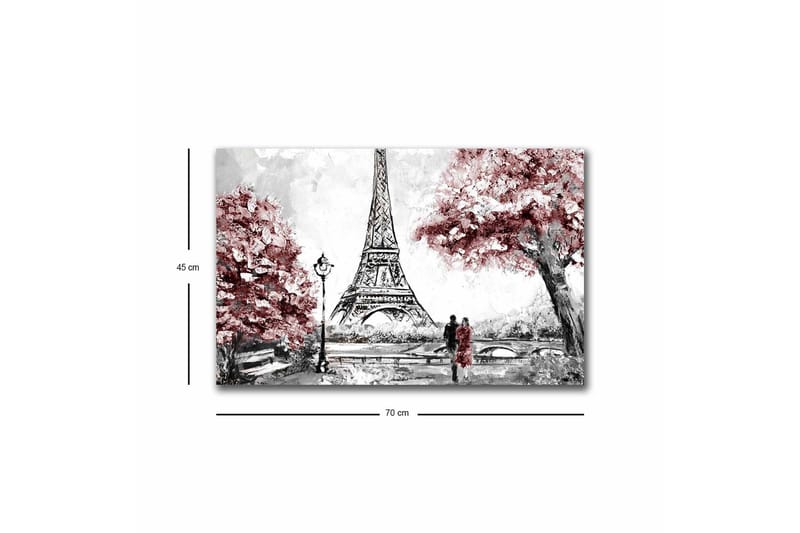 Lerretsbilde med LED-belysning - Romantisk scene med Eiffeltårnet og blomstrende trær - Rød / Svart / Grå - Interiør - Maleri & posters - Lerretsbilder