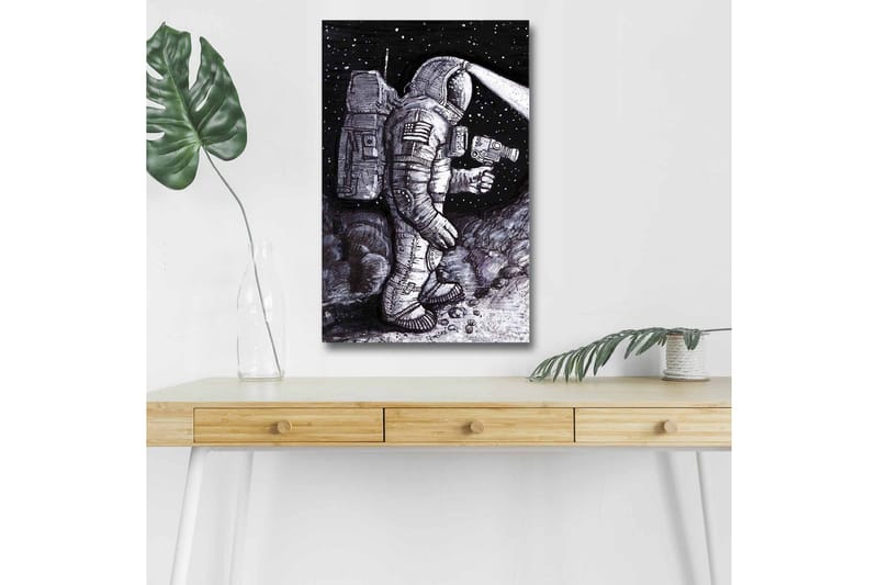 Lerretsbilde med LED-belysning - Romfarer i et stjerneklar miljø - Svart / Grå / Hvit - Interiør - Maleri & posters - Lerretsbilder