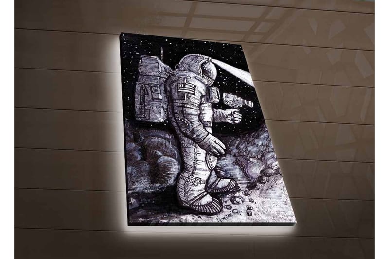 Lerretsbilde med LED-belysning - Romfarer i et stjerneklar miljø - Svart / Grå / Hvit - Interiør - Maleri & posters - Lerretsbilder