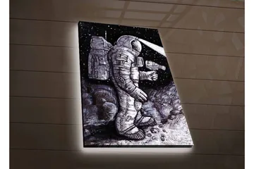 Lerretsbilde med LED-belysning - Romfarer i et stjerneklar miljø - Svart / Grå / Hvit - Interiør - Maleri & posters - Lerretsbilder