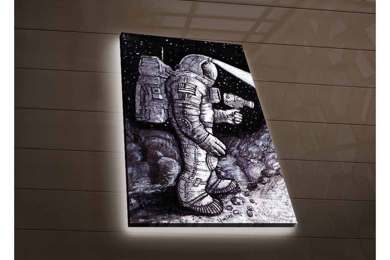 Lerretsbilde med LED-belysning - Romfarer i et stjerneklar miljø - Svart / Grå / Hvit - Interiør - Maleri & posters - Lerretsbilder