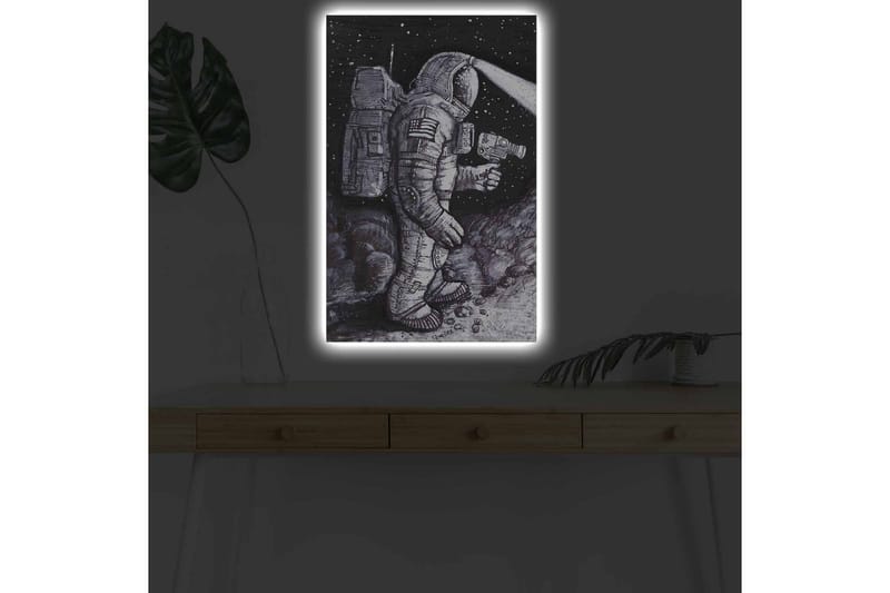 Lerretsbilde med LED-belysning - Romfarer i et stjerneklar miljø - Svart / Grå / Hvit - Interiør - Maleri & posters - Lerretsbilder