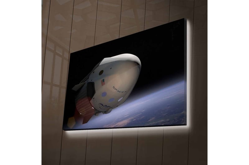 Lerretsbilde med LED-belysning - Romfartøy i bane over jorden - Svart / Hvit / Blå - Interiør - Maleri & posters - Lerretsbilder