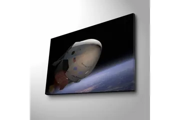 Lerretsbilde med LED-belysning - Romfartøy i bane over jorden - Svart / Hvit / Blå - Interiør - Maleri & posters - Lerretsbilder