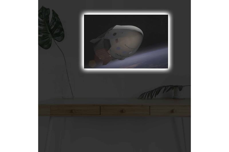 Lerretsbilde med LED-belysning - Romfartøy i bane over jorden - Svart / Hvit / Blå - Interiør - Maleri & posters - Lerretsbilder