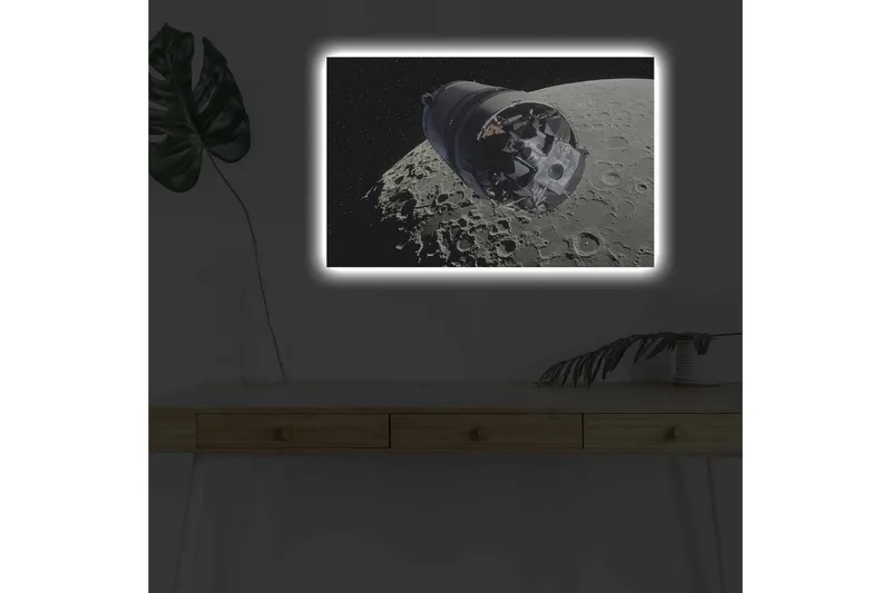 Lerretsbilde med LED-belysning - Romfartøy i bane rundt månen - Grå / Svart / Sølv - Interiør - Maleri & posters - Lerretsbilder