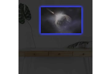 Lerretsbilde med LED-belysning - Romfart med en planet og en passerende komet - Mørk blå / Grå / Hvit - Interiør - Maleri & posters - Lerretsbilder