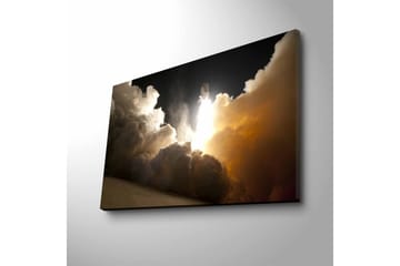 Lerretsbilde med LED-belysning - Romferge tar av gjennom skyer av røyk og damp - Mørkegrå / Oransje / Hvit - Interiør - Maleri & posters - Lerretsbilder