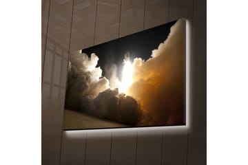 Lerretsbilde med LED-belysning - Romferge tar av gjennom skyer av røyk og damp - Mørkegrå / Oransje / Hvit - Interiør - Maleri & posters - Lerretsbilder