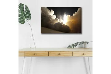 Lerretsbilde med LED-belysning - Romferge tar av gjennom skyer av røyk og damp - Mørkegrå / Oransje / Hvit - Interiør - Maleri & posters - Lerretsbilder