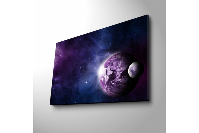 Lerretsbilde med LED-belysning - Romlandskap med planeter og stjerner - Lilla / Blå / Hvit - Interiør - Maleri & posters - Lerretsbilder