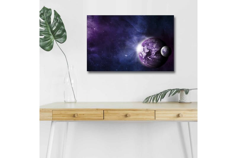 Lerretsbilde med LED-belysning - Romlandskap med planeter og stjerner - Lilla / Blå / Hvit - Interiør - Maleri & posters - Lerretsbilder