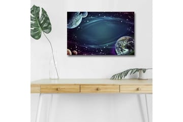 Lerretsbilde med LED-belysning - Romlandskap med planeter og stjerner - Mørk blå / Grønn / Lilla - Interiør - Maleri & posters - Lerretsbilder
