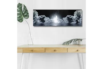 Lerretsbilde med LED-belysning - Romrakett som letter gjennom overskyet himmel - Mørkegrå / Hvit / Lyseblå - Interiør - Maleri & posters - Lerretsbilder