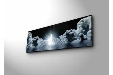 Lerretsbilde med LED-belysning - Romrakett som letter gjennom overskyet himmel - Mørkegrå / Hvit / Lyseblå - Interiør - Maleri & posters - Lerretsbilder