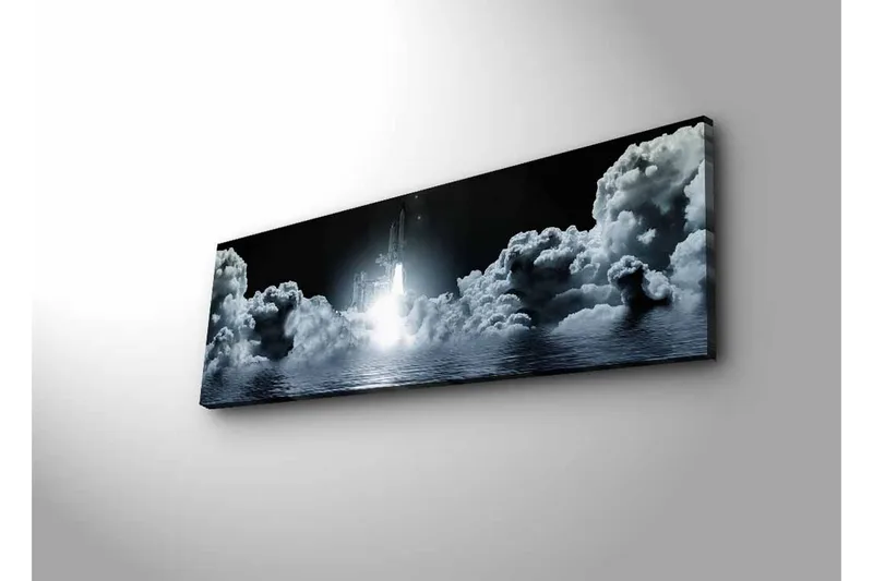 Lerretsbilde med LED-belysning - Romrakett som letter gjennom overskyet himmel - Mørkegrå / Hvit / Lyseblå - Interiør - Maleri & posters - Lerretsbilder