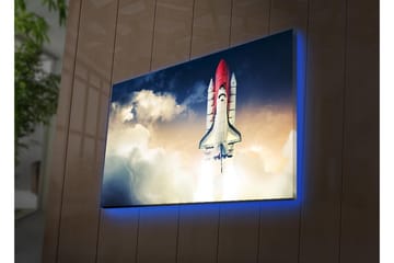 Lerretsbilde med LED-belysning - Romrakett som letter mot himmelen - Rød / Hvit / Blå - Interiør - Maleri & posters - Lerretsbilder