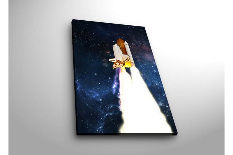 Lerretsbilde med LED-belysning - Romrakett som letter mot stjernene - Mørk blå / Hvit / Oransje - Interiør - Maleri & posters - Lerretsbilder
