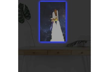 Lerretsbilde med LED-belysning - Romrakett som letter mot stjernene - Mørk blå / Hvit / Oransje - Interiør - Maleri & posters - Lerretsbilder