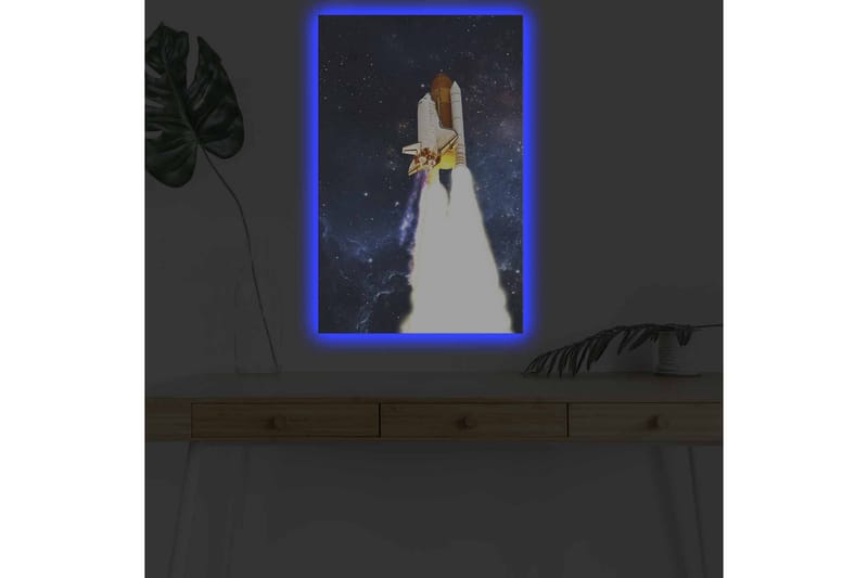 Lerretsbilde med LED-belysning - Romrakett som letter mot stjernene - Mørk blå / Hvit / Oransje - Interiør - Maleri & posters - Lerretsbilder