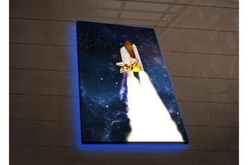 Lerretsbilde med LED-belysning - Romrakett som letter mot stjernene - Mørk blå / Hvit / Oransje - Interiør - Maleri & posters - Lerretsbilder