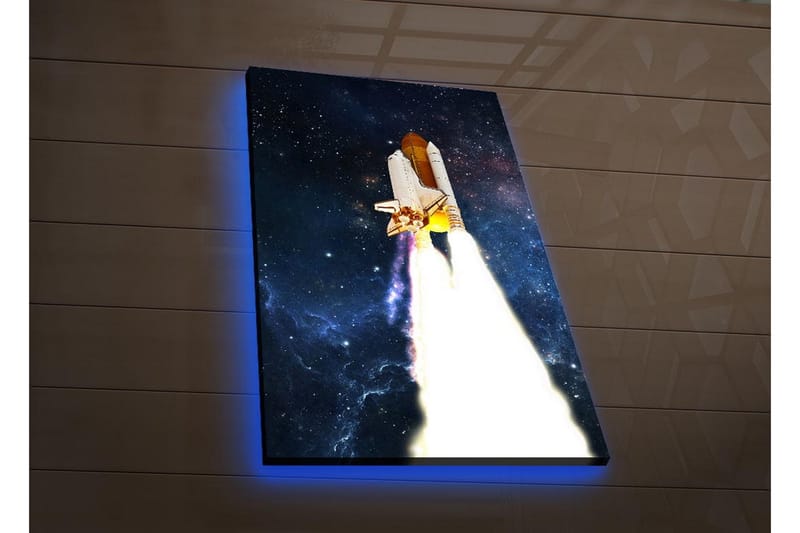 Lerretsbilde med LED-belysning - Romrakett som letter mot stjernene - Mørk blå / Hvit / Oransje - Interiør - Maleri & posters - Lerretsbilder