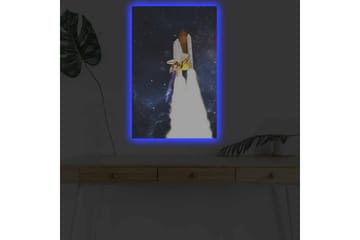 Lerretsbilde med LED-belysning - Romrakett som letter mot stjernene - Mørk blå / Hvit / Oransje - Interiør - Maleri & posters - Lerretsbilder