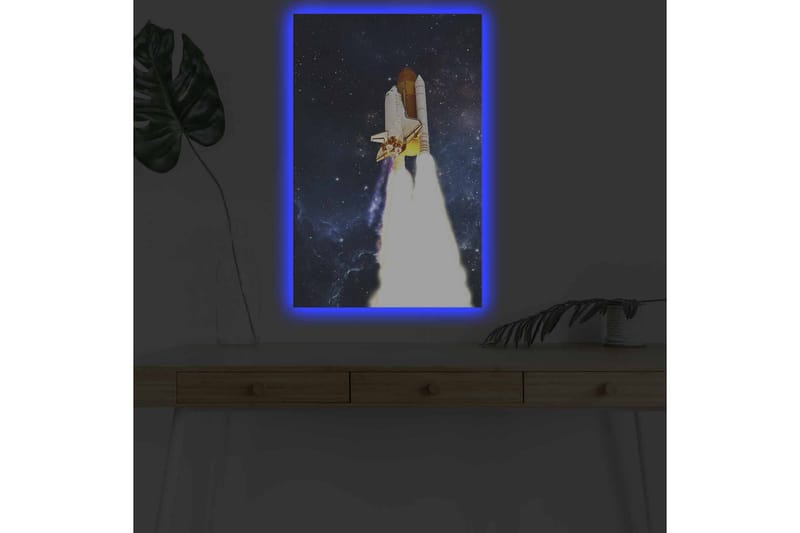 Lerretsbilde med LED-belysning - Romrakett som letter mot stjernene - Mørk blå / Hvit / Oransje - Interiør - Maleri & posters - Lerretsbilder