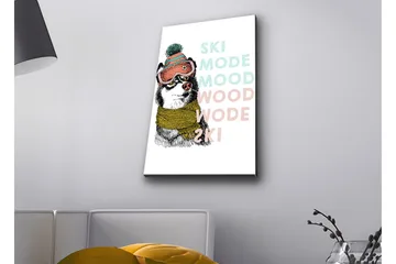 Lerretsbilde med LED-belysning - Søt hund med skibriller og skjerf - Svart / Gul / Rosa - Interiør - Maleri & posters - Lerretsbilder