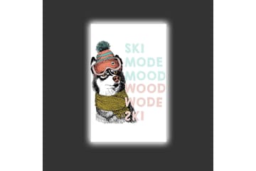 Lerretsbilde med LED-belysning - Søt hund med skibriller og skjerf - Svart / Gul / Rosa - Interiør - Maleri & posters - Lerretsbilder