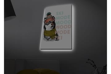 Lerretsbilde med LED-belysning - Søt hund med skibriller og skjerf - Svart / Gul / Rosa - Interiør - Maleri & posters - Lerretsbilder