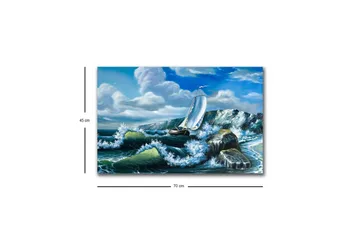 Lerretsbilde med LED-belysning - Seilbåt som kjemper mot sterke bølger - Blå / Grønn / Hvit - Interiør - Maleri & posters - Lerretsbilder