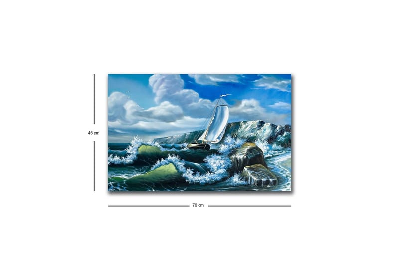 Lerretsbilde med LED-belysning - Seilbåt som kjemper mot sterke bølger - Blå / Grønn / Hvit - Interiør - Maleri & posters - Lerretsbilder