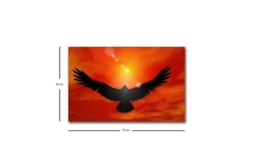 Lerretsbilde med LED-belysning - Silhuett av en ørn som flyr mot en solnedgang i sterke farger - Rød / Svart / Oransje - Interiør - Maleri & posters - Lerretsbilder