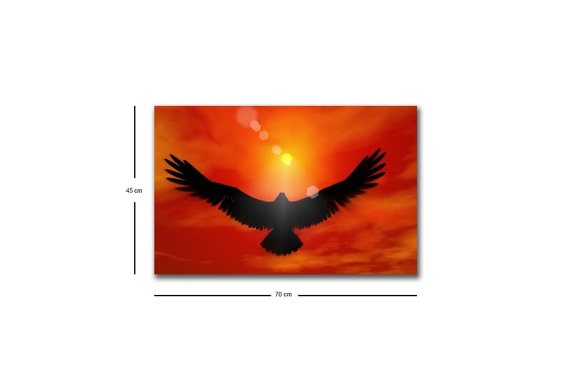 Lerretsbilde med LED-belysning - Silhuett av en ørn som flyr mot en solnedgang i sterke farger - Rød / Svart / Oransje - Interiør - Maleri & posters - Lerretsbilder