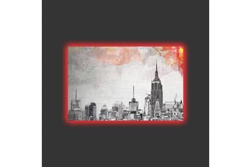 Lerretsbilde med LED-belysning - Silhuett av en by med ikoniske bygninger i svart-hvitt - Svart / Grå / Lys rosa - Interiør - Maleri & posters - Lerretsbilder