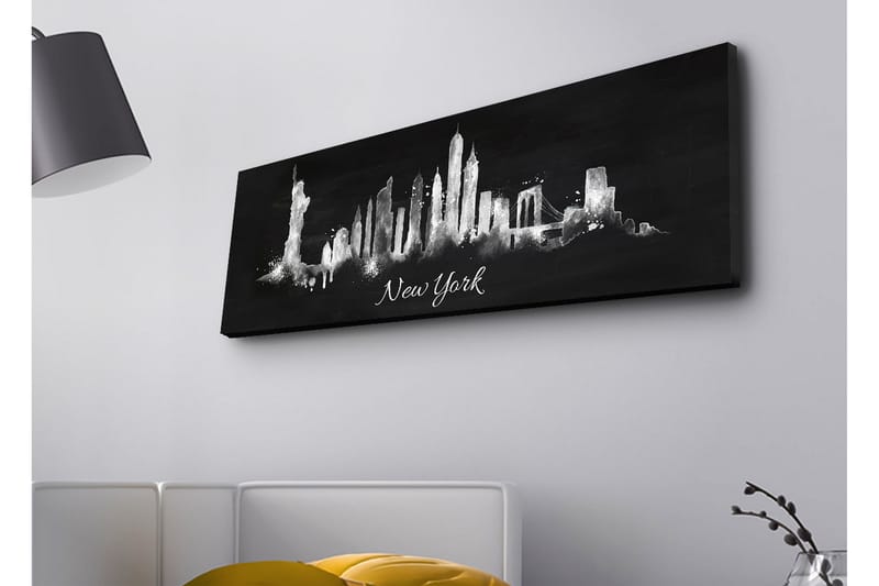 Lerretsbilde med LED-belysning - Silhuett av New Yorks skyline i svart-hvitt, Svart / Hvit