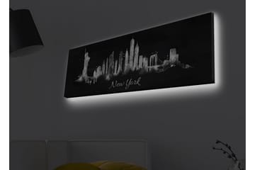 Lerretsbilde med LED-belysning - Silhuett av New Yorks skyline i svart-hvitt - Svart / Hvit - Interiør - Maleri & posters - Lerretsbilder