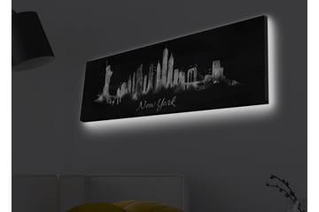 Lerretsbilde med LED-belysning - Silhuett av New Yorks skyline i svart-hvitt - Svart / Hvit - Interiør - Maleri & posters - Lerretsbilder
