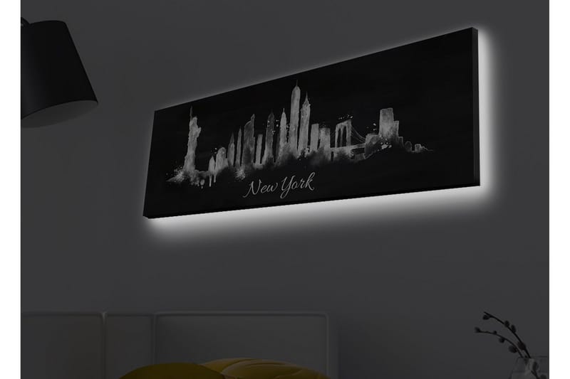 Lerretsbilde med LED-belysning - Silhuett av New Yorks skyline i svart-hvitt - Svart / Hvit - Interiør - Maleri & posters - Lerretsbilder