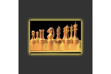 Lerretsbilde med LED-belysning - Skinnende sjakkbrikker i gulltoner - Gull / Svart - Interiør - Maleri & posters - Lerretsbilder