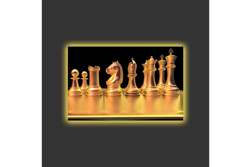 Lerretsbilde med LED-belysning - Skinnende sjakkbrikker i gulltoner - Gull / Svart - Interiør - Maleri & posters - Lerretsbilder