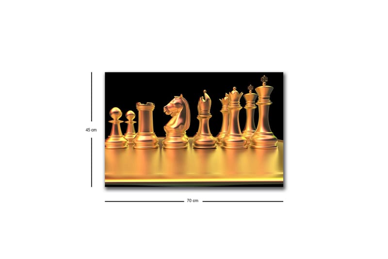 Lerretsbilde med LED-belysning - Skinnende sjakkbrikker i gulltoner - Gull / Svart - Interiør - Maleri & posters - Lerretsbilder