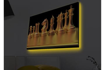 Lerretsbilde med LED-belysning - Skinnende sjakkbrikker i gulltoner - Gull / Svart - Interiør - Maleri & posters - Lerretsbilder