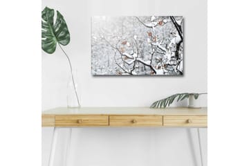 Lerretsbilde med LED-belysning - Snødekte grener med brune blader - Hvit / Brun / Grå - Interiør - Maleri & posters - Lerretsbilder