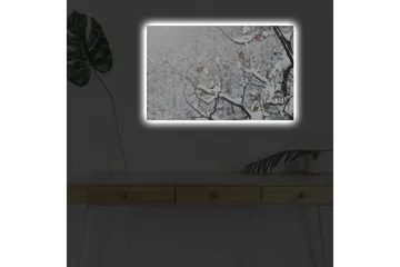 Lerretsbilde med LED-belysning - Snødekte grener med brune blader - Hvit / Brun / Grå - Interiør - Maleri & posters - Lerretsbilder