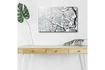 Lerretsbilde med LED-belysning - Snødekte grener med brune blader - Hvit / Brun / Grå - Interiør - Maleri & posters - Lerretsbilder