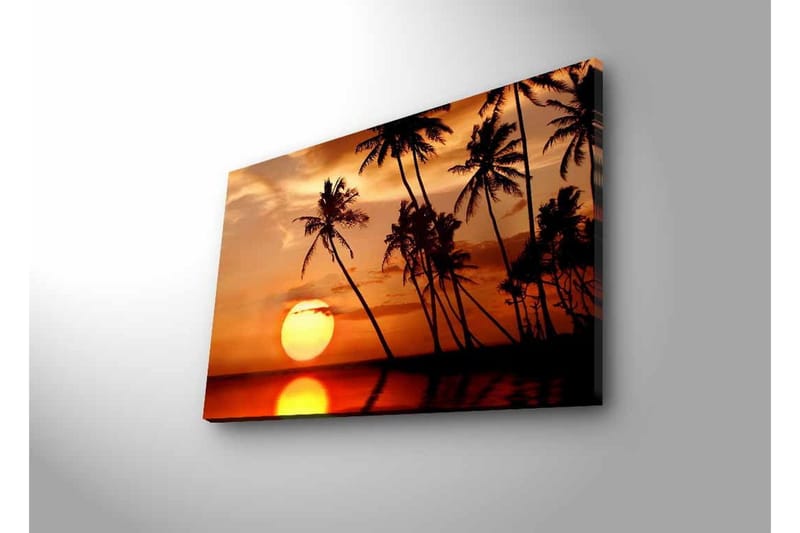 Lerretsbilde med LED-belysning - Solnedgang med palmer i horisonten - Oransje / Svart / Gull - Interiør - Maleri & posters - Lerretsbilder