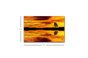 Lerretsbilde med LED-belysning - Solnedgang over en speilblank innsjø med en silhuett av et tre - Gull / Oransje / Svart - Interiør - Maleri & posters - Lerretsbilder